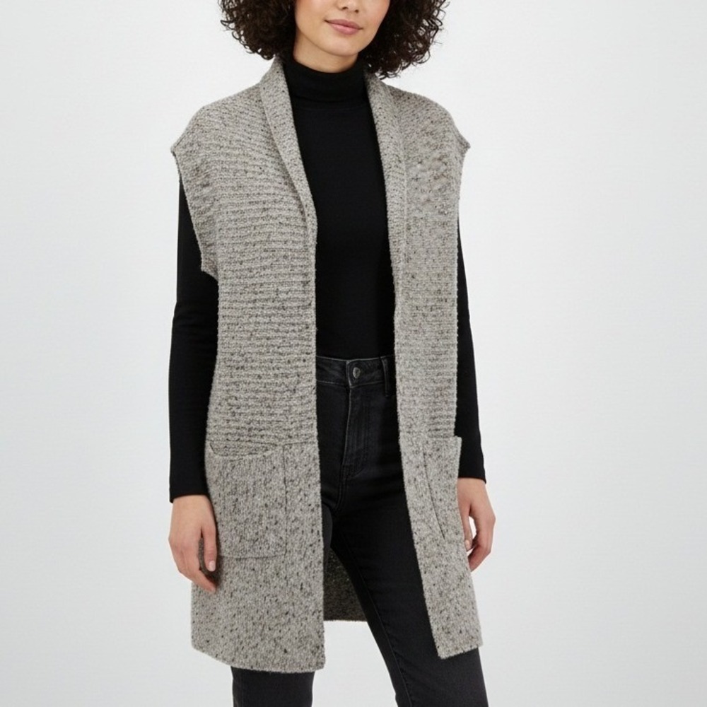 Brochu Walker 100%‎ Cashmere Noah Wrap Open Cardigan Vest SM Earthen Tweed Gray